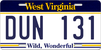 WV license plate DUN131