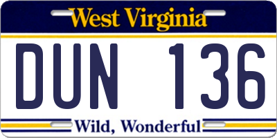 WV license plate DUN136