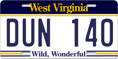 WV license plate DUN140
