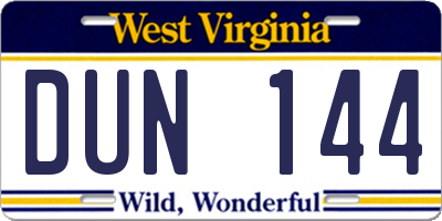 WV license plate DUN144