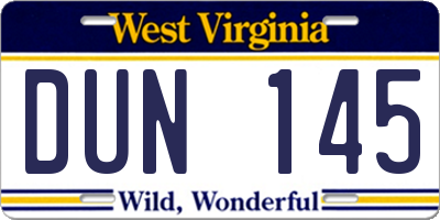 WV license plate DUN145