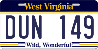 WV license plate DUN149