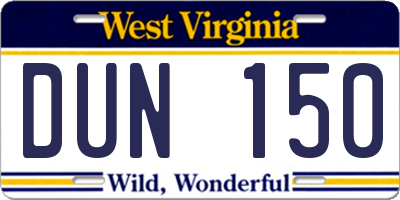 WV license plate DUN150