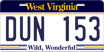 WV license plate DUN153
