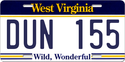 WV license plate DUN155