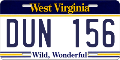 WV license plate DUN156