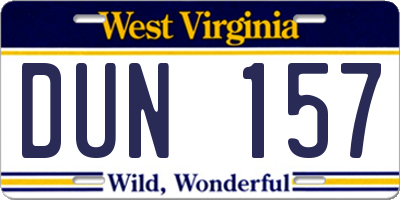 WV license plate DUN157