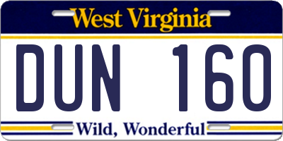 WV license plate DUN160
