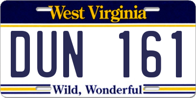 WV license plate DUN161