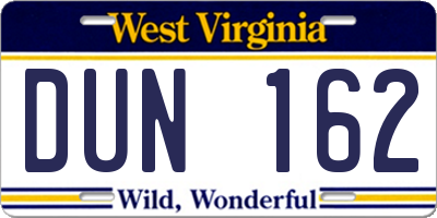 WV license plate DUN162