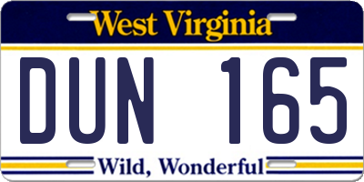 WV license plate DUN165