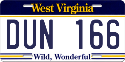 WV license plate DUN166