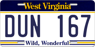 WV license plate DUN167