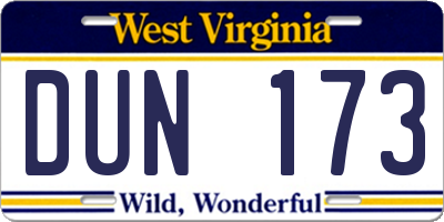 WV license plate DUN173