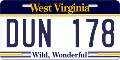 WV license plate DUN178