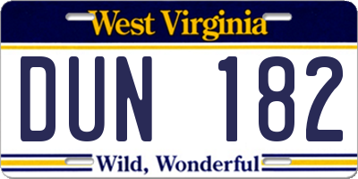 WV license plate DUN182