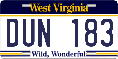 WV license plate DUN183