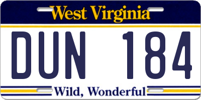 WV license plate DUN184
