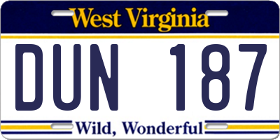 WV license plate DUN187