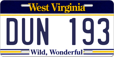 WV license plate DUN193