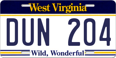 WV license plate DUN204