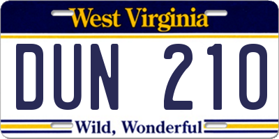 WV license plate DUN210
