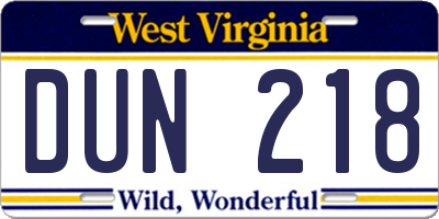 WV license plate DUN218