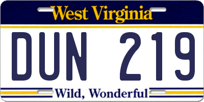 WV license plate DUN219