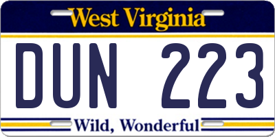 WV license plate DUN223