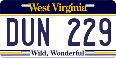 WV license plate DUN229