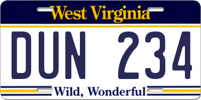 WV license plate DUN234