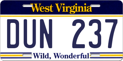 WV license plate DUN237
