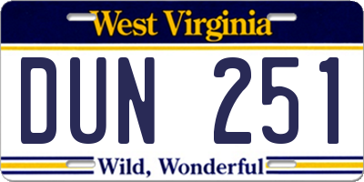 WV license plate DUN251