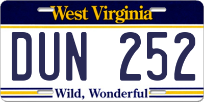 WV license plate DUN252