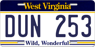 WV license plate DUN253