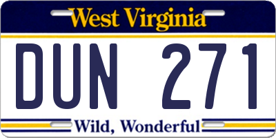 WV license plate DUN271