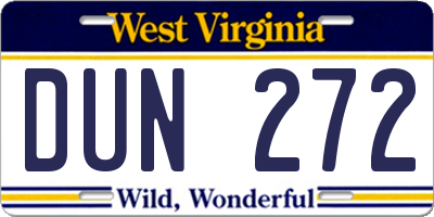WV license plate DUN272