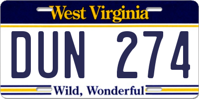 WV license plate DUN274