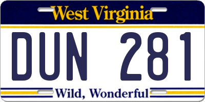 WV license plate DUN281