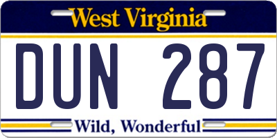 WV license plate DUN287