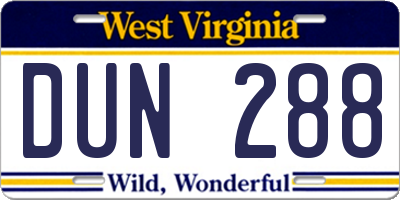 WV license plate DUN288