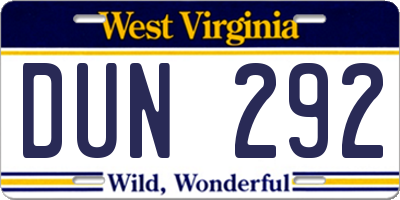WV license plate DUN292