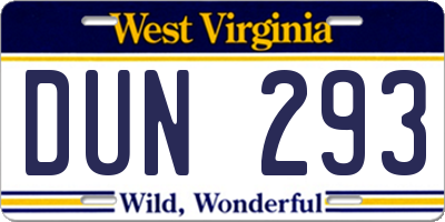 WV license plate DUN293
