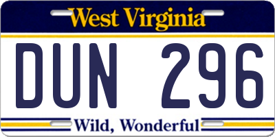 WV license plate DUN296