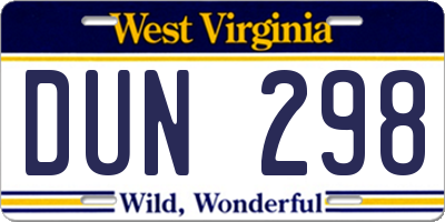 WV license plate DUN298