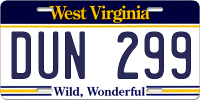 WV license plate DUN299