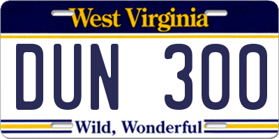 WV license plate DUN300