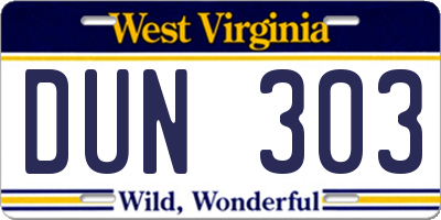 WV license plate DUN303