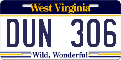 WV license plate DUN306