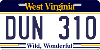 WV license plate DUN310